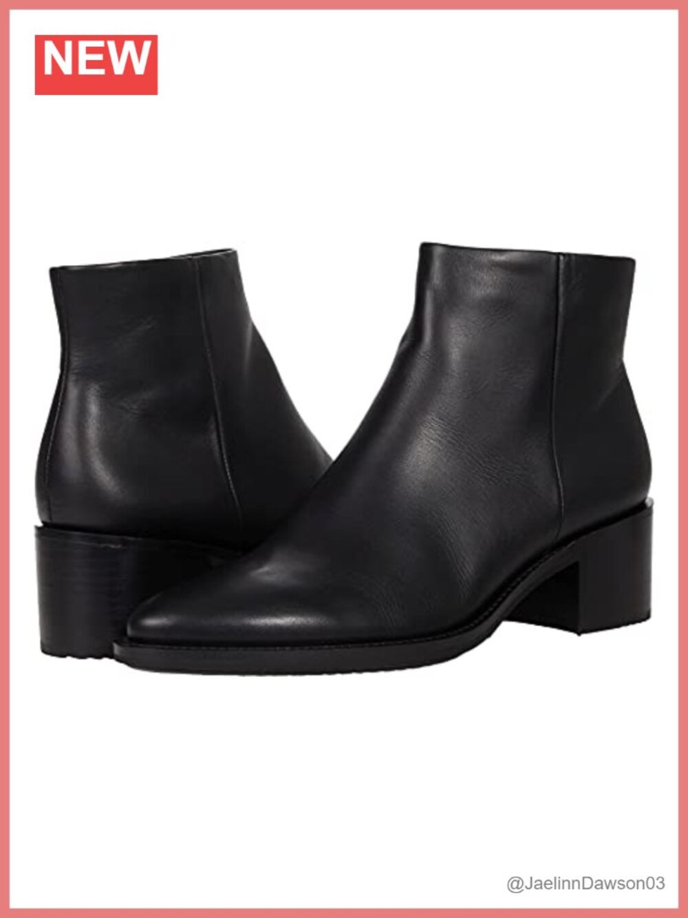 Mid Ankle Leather Bootie with Stacked Heel and Pointed Toe